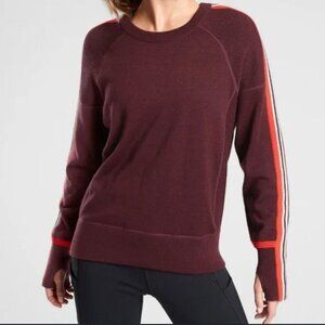 Athleta Canyon Colorblock Merino Wool Blend Antique Burgundy X-Small Sweater EUC